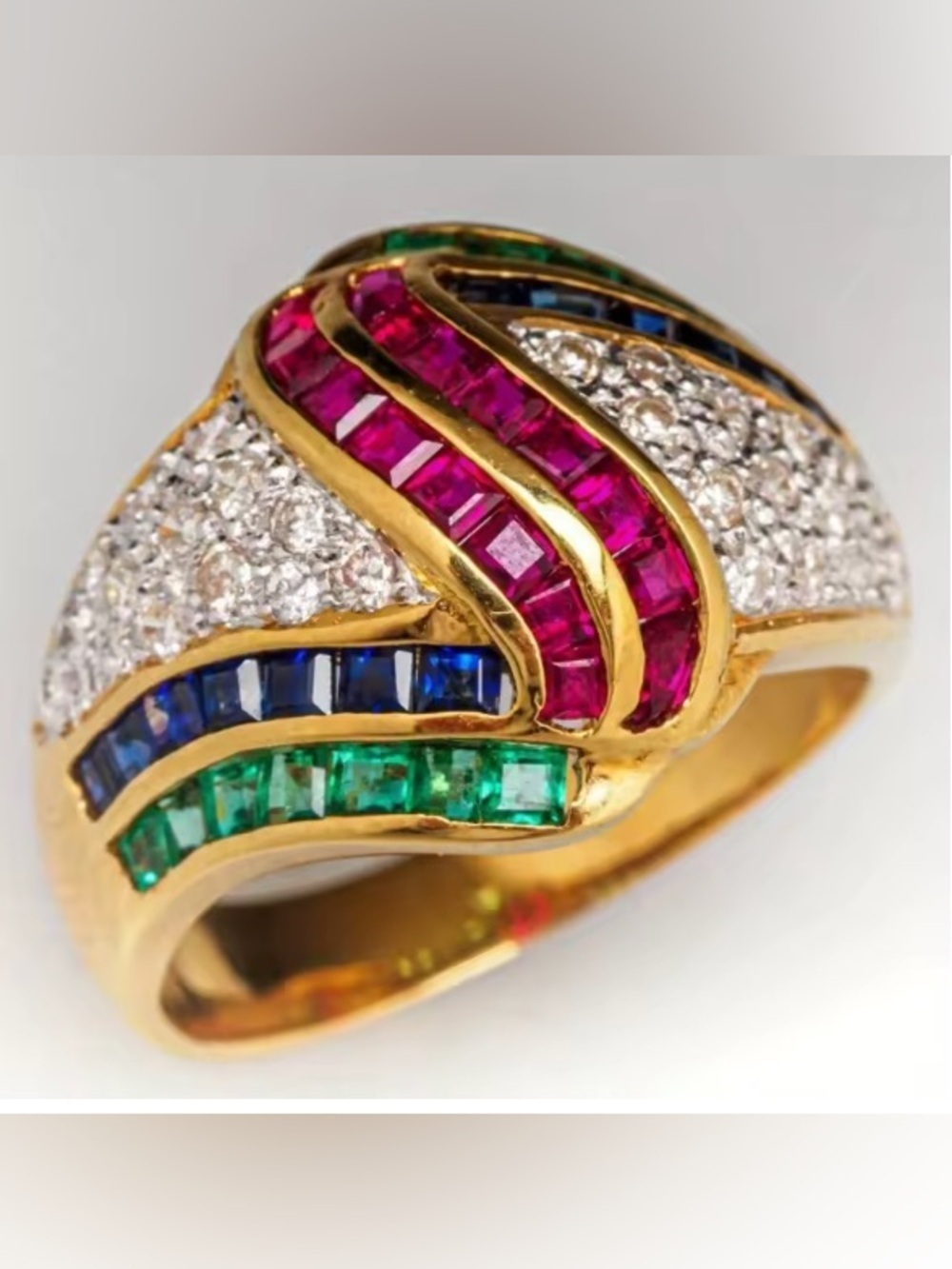 Gold Tone Multicolor Stone Wave Statement Ring (R89) - Picture 3 of 7